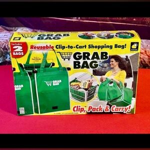 Grab Bag Two Pack Reusable Clip to Cart Shopping Bag with pockets